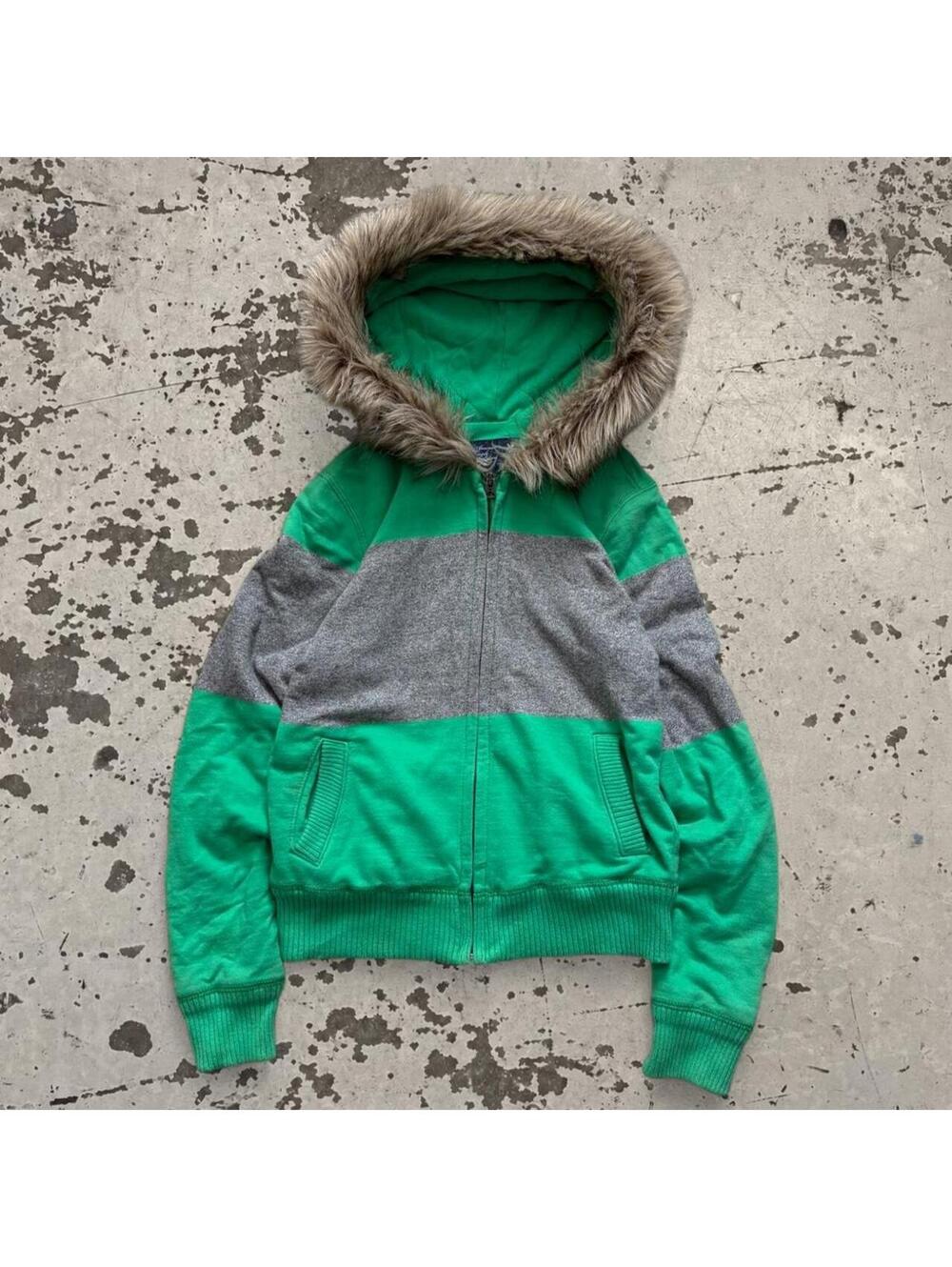 Womens Fur Hoodie American Eagle Striped Hoodie Size M